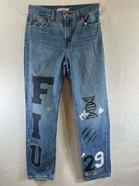 Levi's Low Pro Straight Custom Painted FIU Senior Class 2029 Denim Jeans Size 26